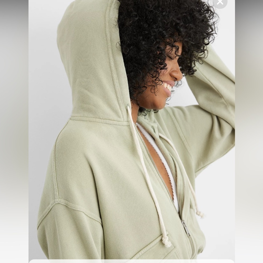 Aerie Women’s Cropped Full Zip Hoodie Sage Green Oversized Size XS Sweatshirt